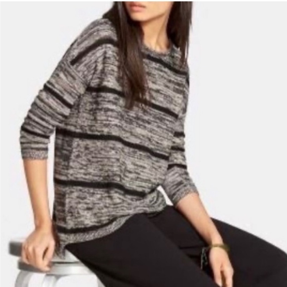 Eileen Fisher Organic Linen crewneck sweater marled black & cream petite fit